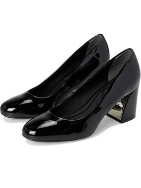 NWT New Anne Klein Graham Block Heeled Black Patent Pump Shoes Size 7